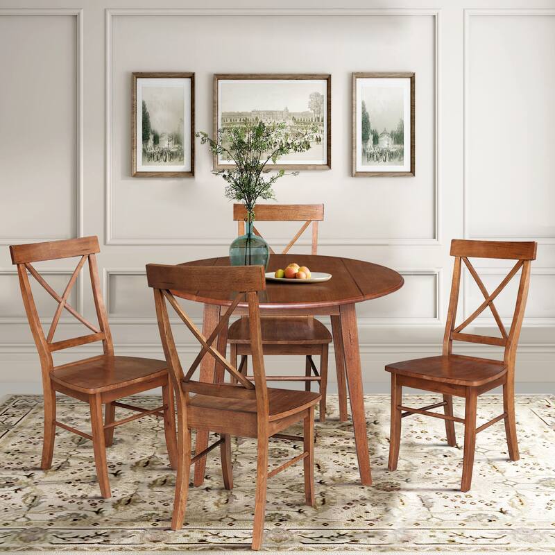 42" Solid Wood Round Dual Drop Leaf Table with 4 Dining Chairs