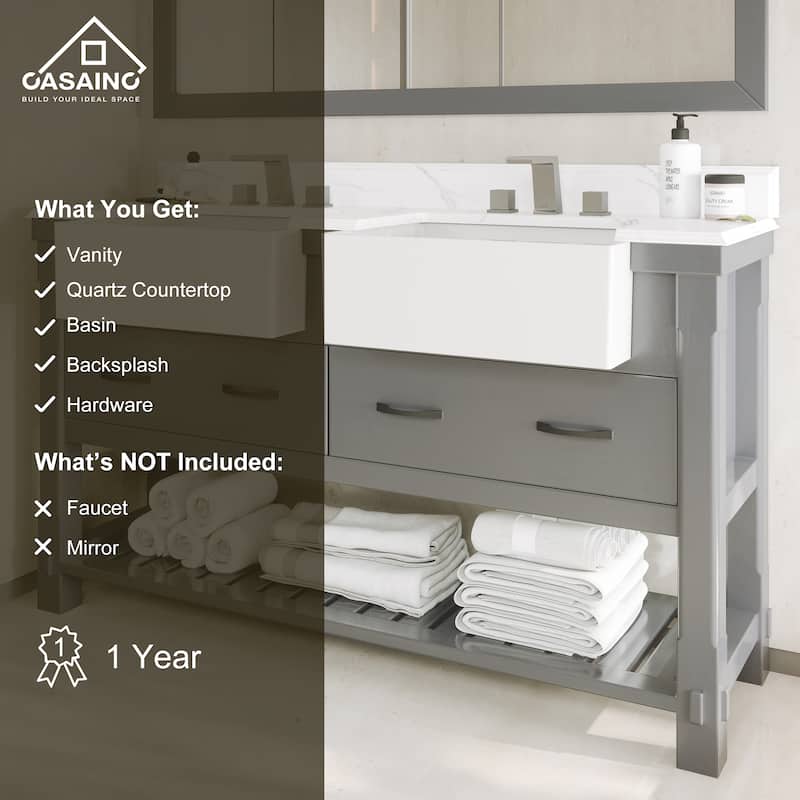 CASAINC 36"48"60" Farmhouse Bathroom Vanity with Sink in Grey