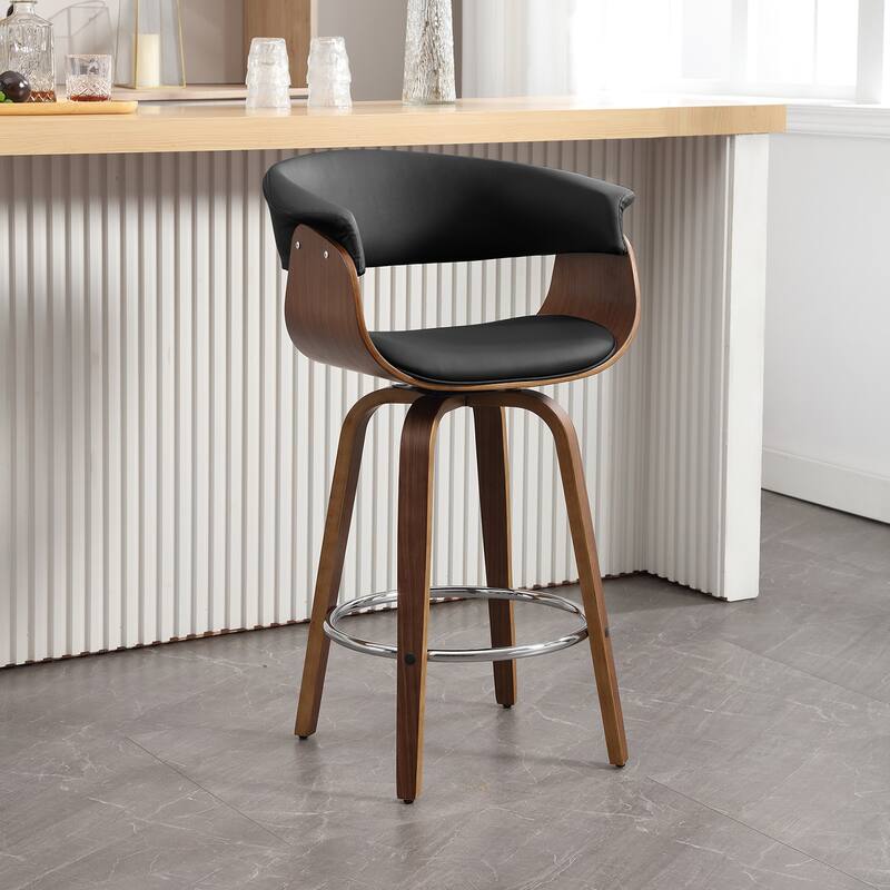 26"/29" Faux Leather Swivel Bar Stools, Wood Counter Stool