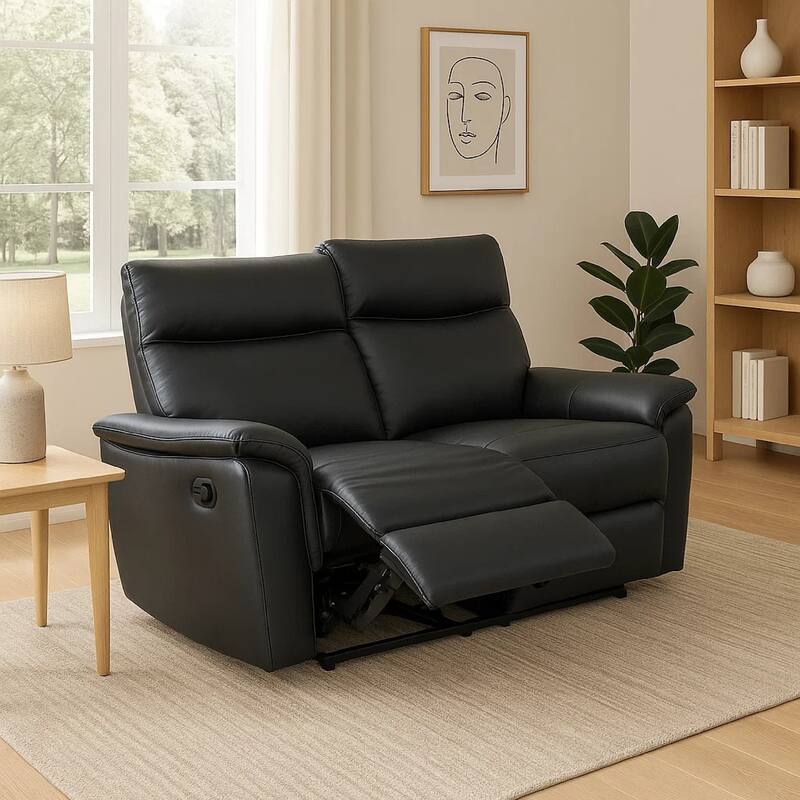 Lenne Loveseat, Black Faux Leather, Manual Recliner, 63 Inch