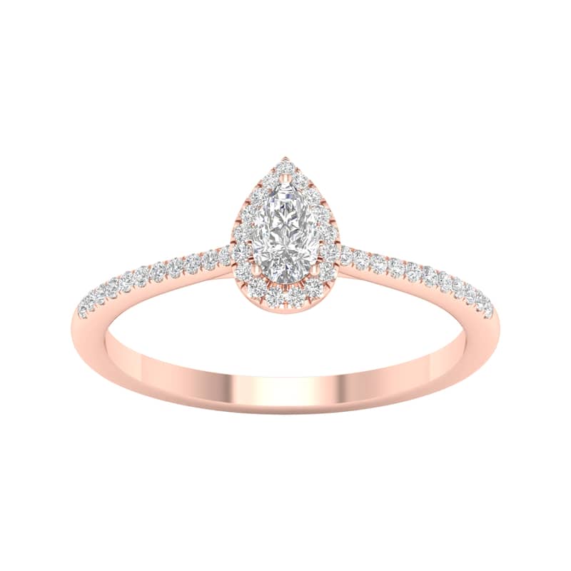 1/3ct TDW Pear Diamond Halo Engagement Ring in 10k Gold for Women - 6 - Rose