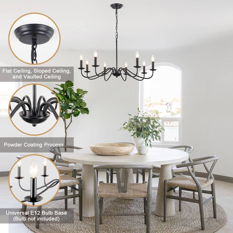 8-Light Farmhouse Candle Chandelier for Bedroom, Kitchen, Living Room and Foyer