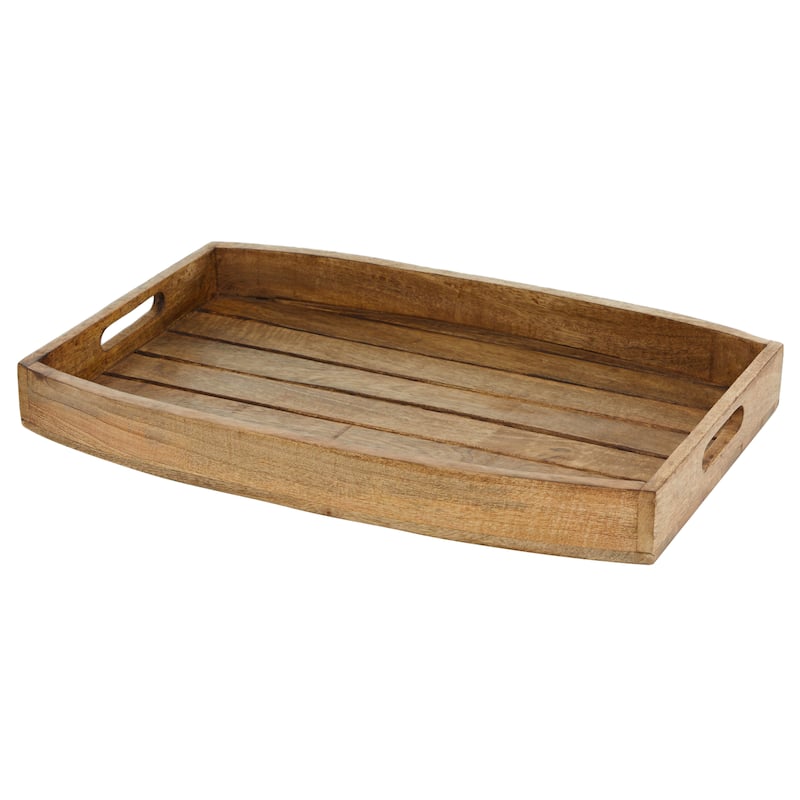 Mango Wood Tray with Slot Handles - Set of 3 Brown - Roche River Decor - 14"W x 20"L x 2"H