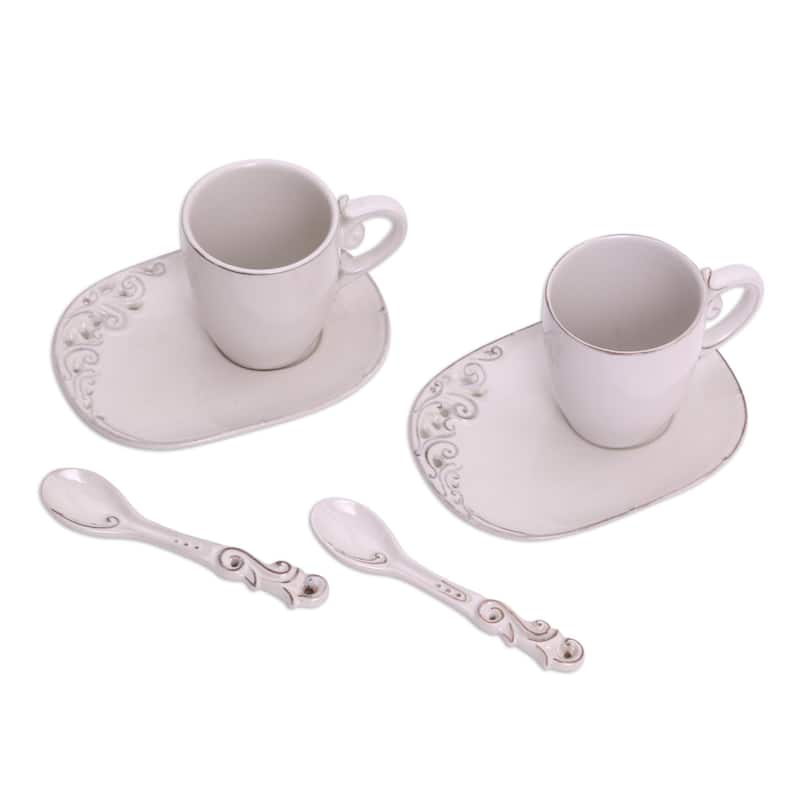 Novica Handmade Keraton Temptation In White Ceramic Mug And Saucer Set (6 Pieces)