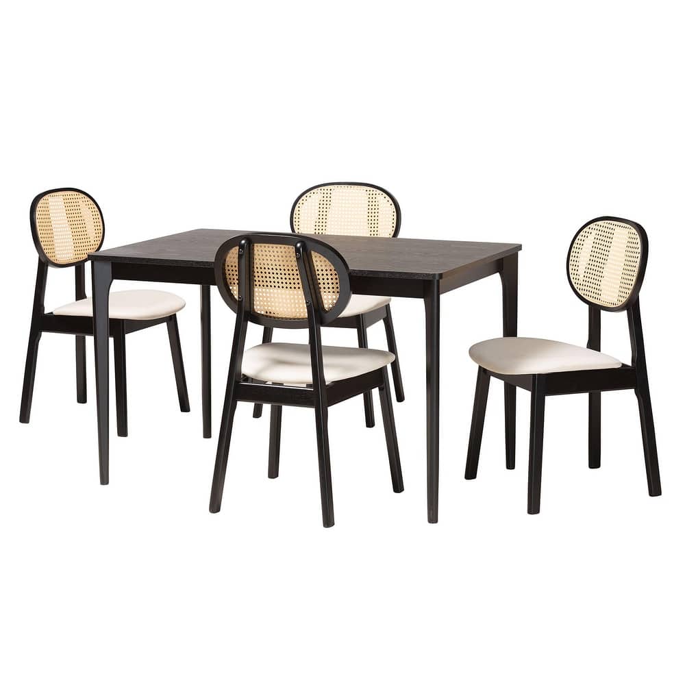 Darrion Mid-Century Modern Fabric and Finished Wood Dining Set