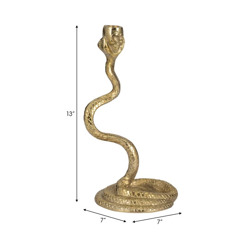Metal Faux Snake Taper Candle Holder Decor - Gold, 13 in. - 13.0"