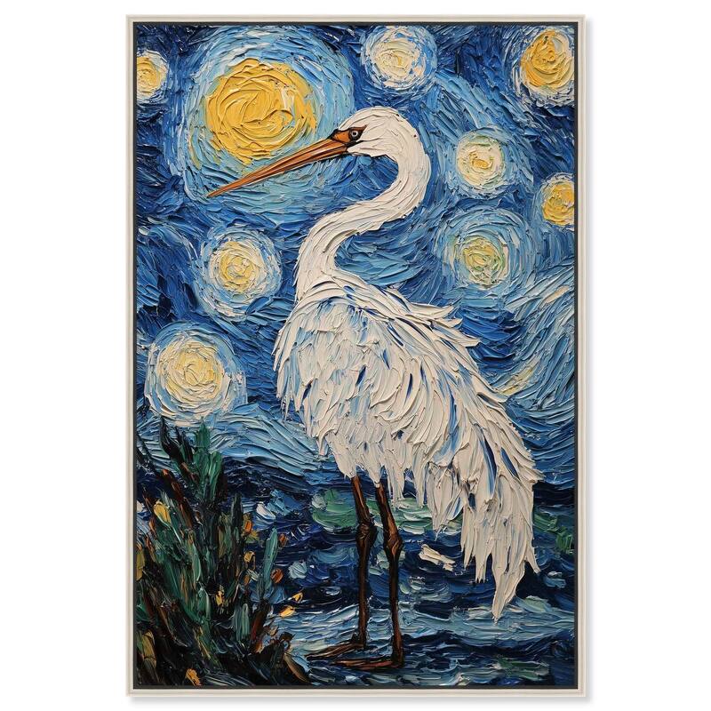 Crane in Starry Night Canvas by Art Remedy - Silver - 20" x 30"
