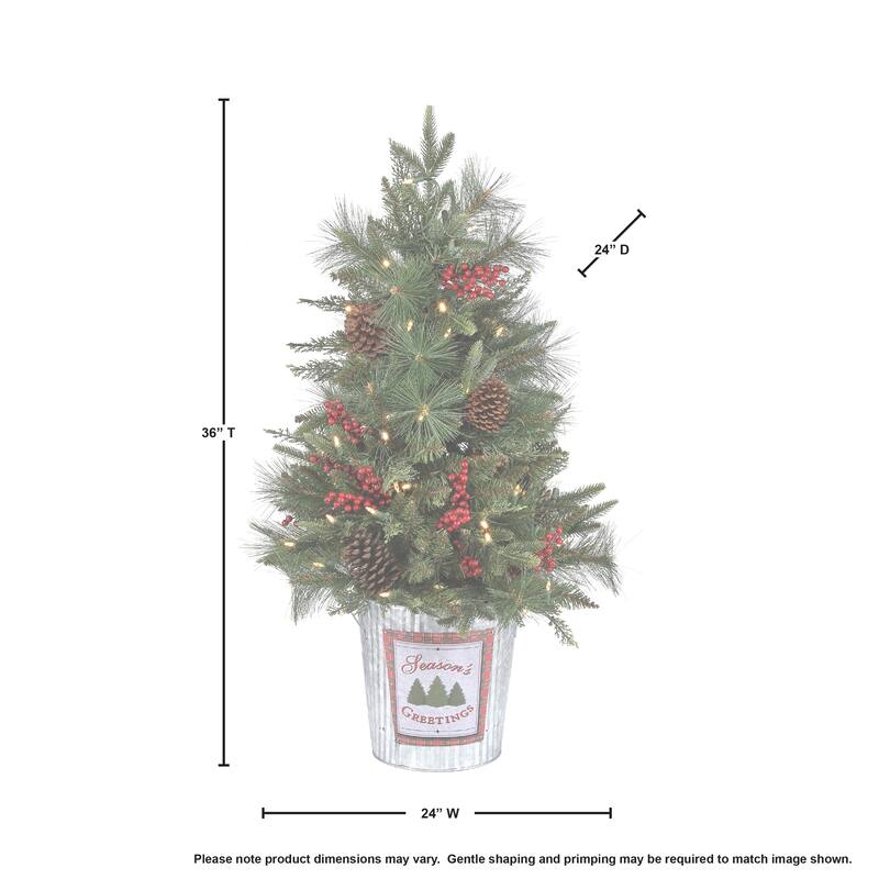 3' LED Potted Berry And Mix Greens Tree