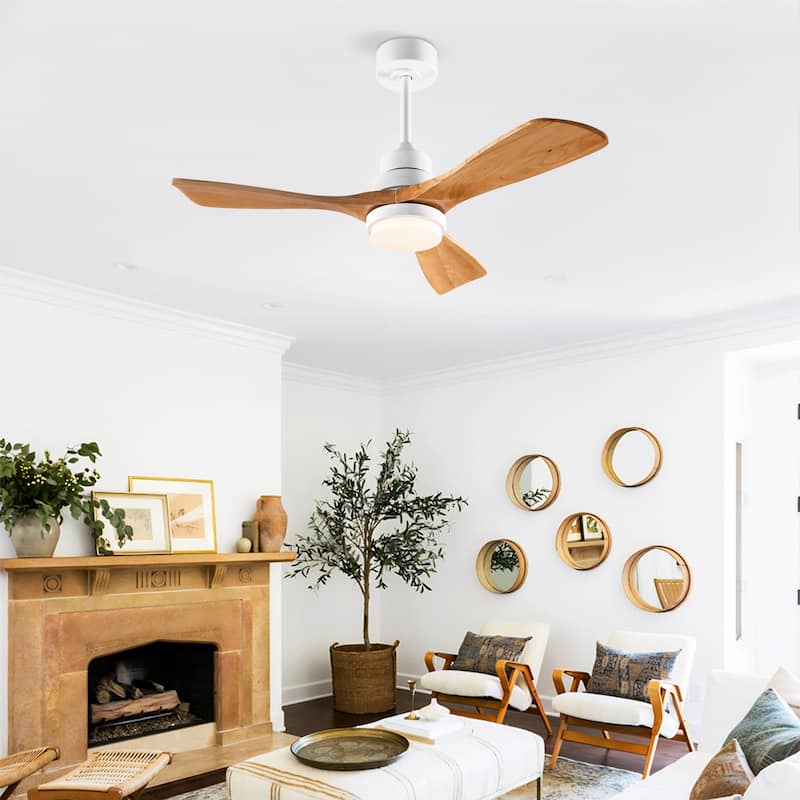Sofucor 42"/48"/ 52"/60"Noiseless Walnut Wood Ceiling Fan with Remote Control, Integrated Light Optional