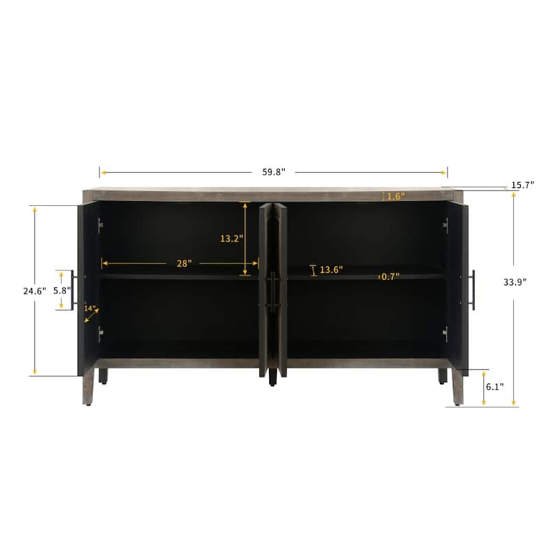 59.8in Vintage 4 Door Wooden Sideboard Living Room Entryway Cabinet