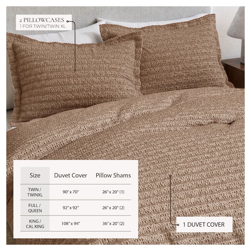 Linery & Co. 100% Cotton Reversible Honeycomb Waffle / Percale Duvet Cover Set