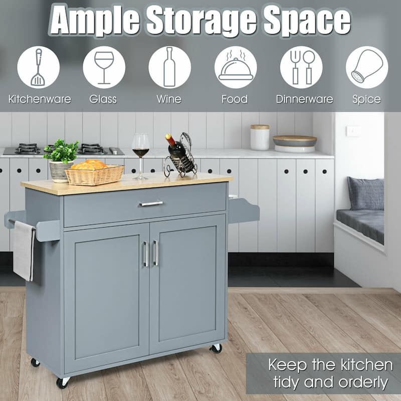 Rolling Kitchen Island Cart with Towel and Spice Rack - 45.5" x 16" x 33.5"(L x W x H)