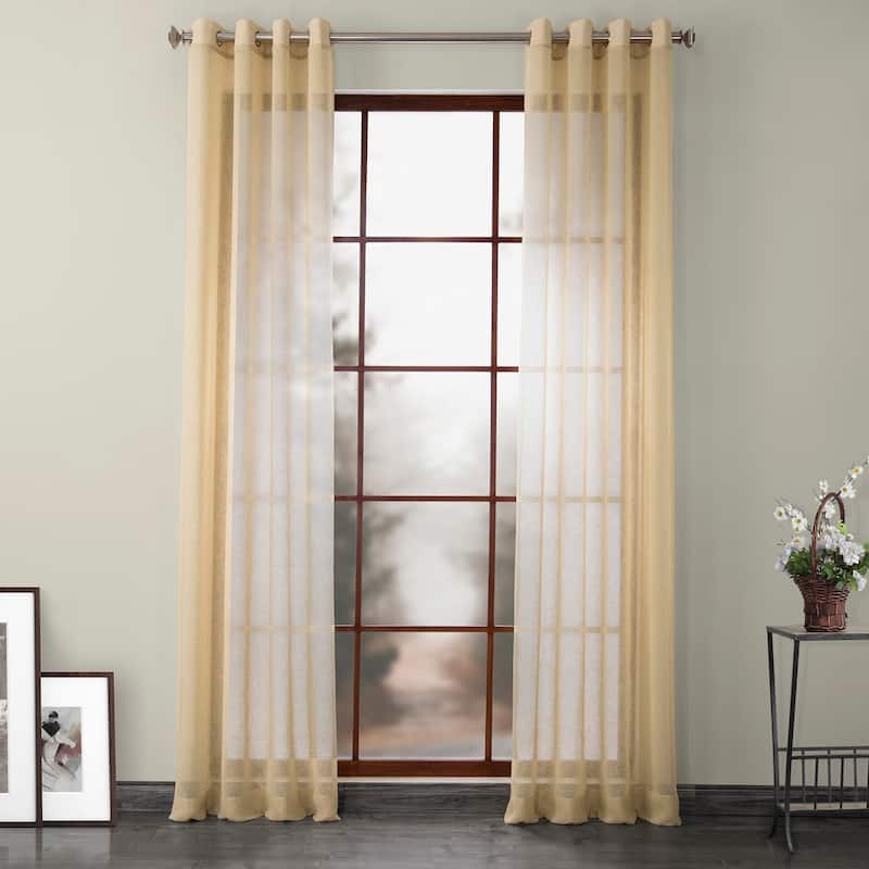 Exclusive Fabrics Grommet Solid Faux-linen Sheer Curtain (1 Panel)