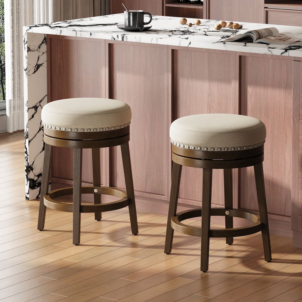 Swivel Counter Height Bar Stool with Upholstered Seat Solid Wood Frame