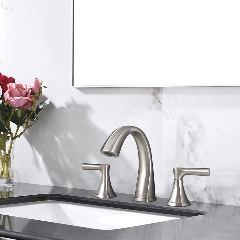 Widespread Bathroom Sink Faucets 2 Handle 3 Hole with Drain Assemb - Brushed Nickel
