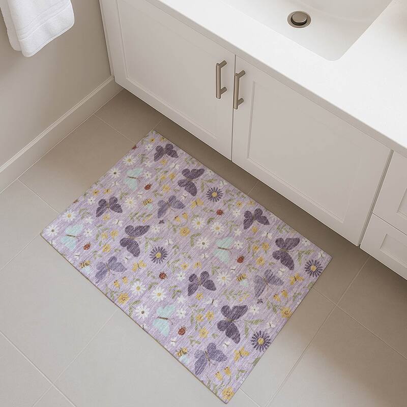 Machine Washable Indoor/ Outdoor Whimsy Butterfly Chantille Rug