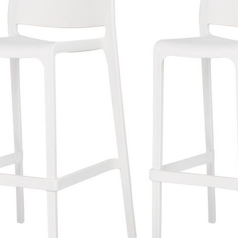 HomeRoots Set of Two 30" White Heavy Duty Plastic Low Back Outdoor Bar Height Chairs