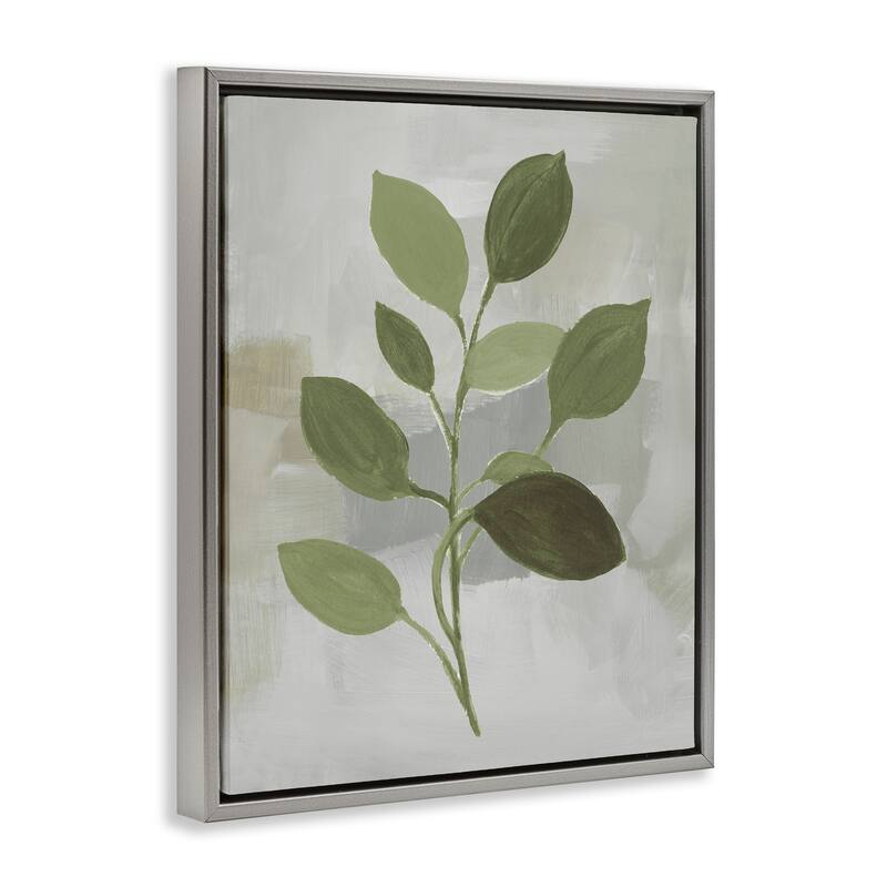 Stupell Leaf Sprigs over Grey Framed Floater Canvas Wall Art Design By Lanie Loreth