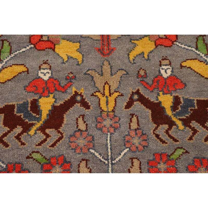 Hunting Animals Ziegler Indian Area Rug Hand-Knotted Wool Carpet - 9'1" X 11'10"