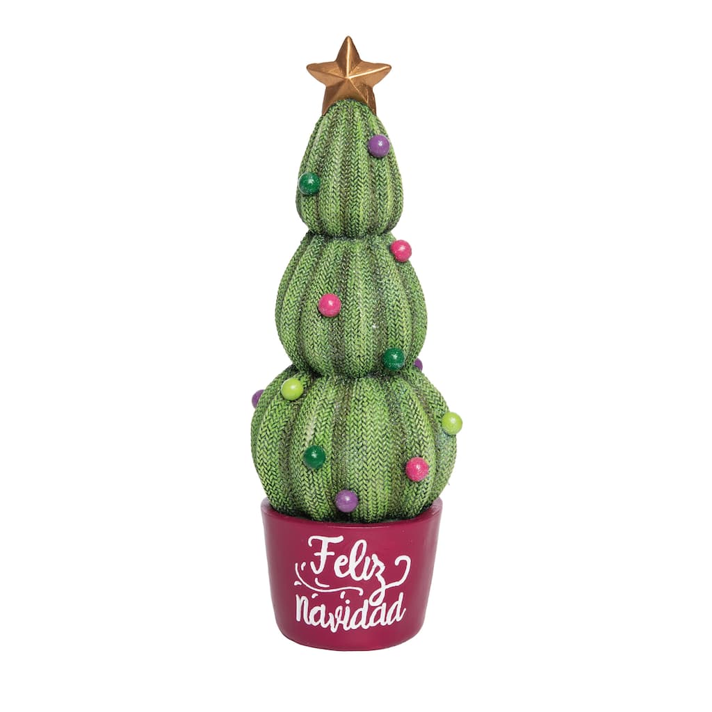 Transpac Resin 12 in. Multicolor Christmas Feliz Navidad Cactus Tree
