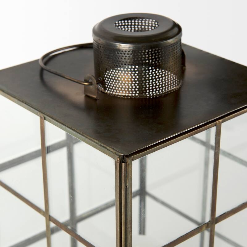Grimwig Large Gold Metal & Glass Square Candle Holder Lantern
