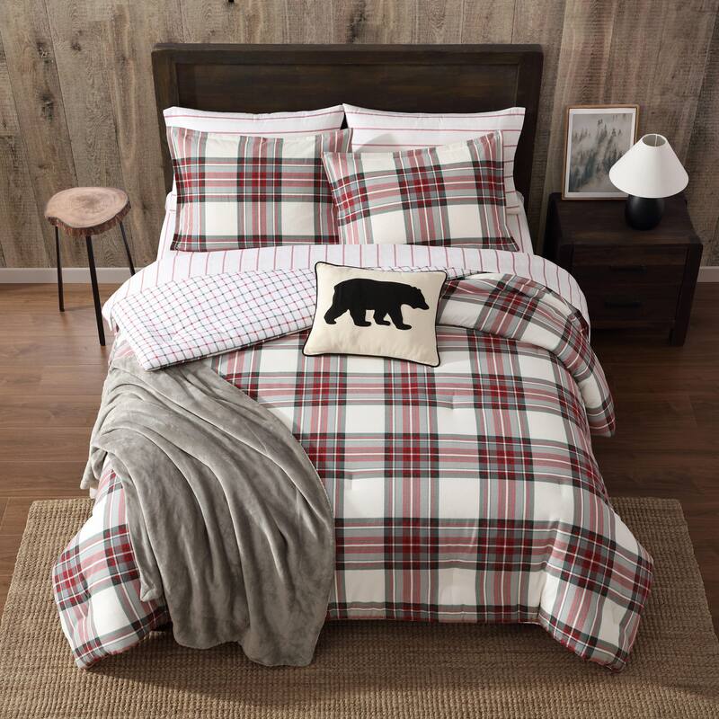 Eddie Bauer Serendipity Plaid Cotton Flannel Red Comforter Set