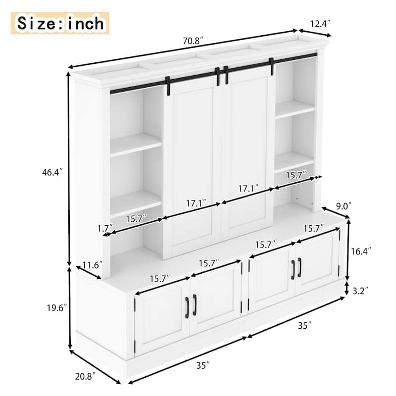 Roomfitters Large Entryway Hall Tree with Sliding Barn Door, Storage Cabinet with Shelves and Shoe Rack