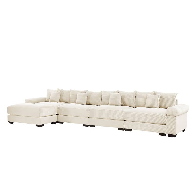 GDFStudio - Corduroy L-Shaped 4-Seater 167.6" Cloud Modular Sectional Couch with Ottoman