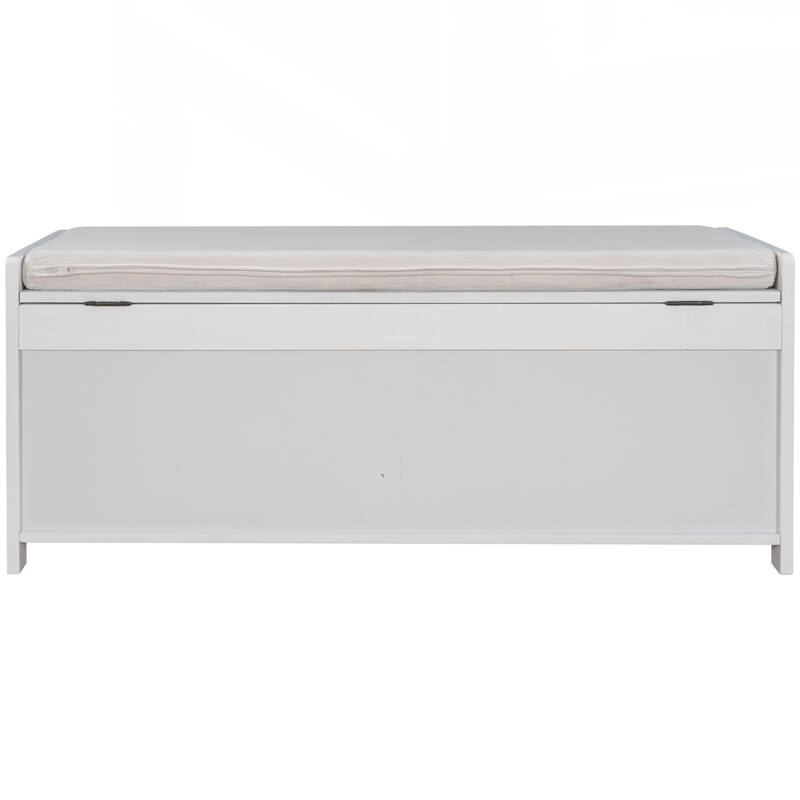 Storage Bench with 3 Shutter-shaped Doors, Shoe Bench with Removable Cushion and Hidden Storage Space