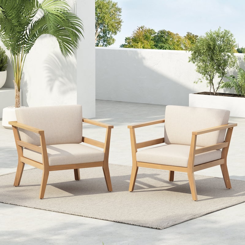 Scott Living - Marcellus Acacia Wood Outdoor Club Armchair with Cushion - Light Teak + Beige Cushion - 2 Piece