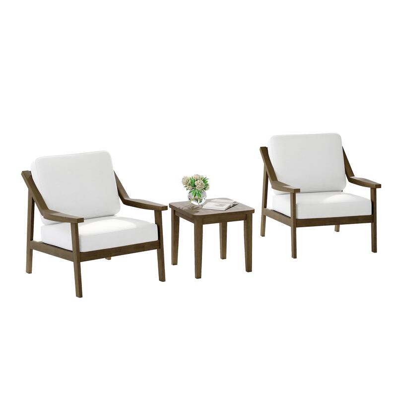3-piece Teak Modern Cushioned Club Chairs Set Patio Bistro Set