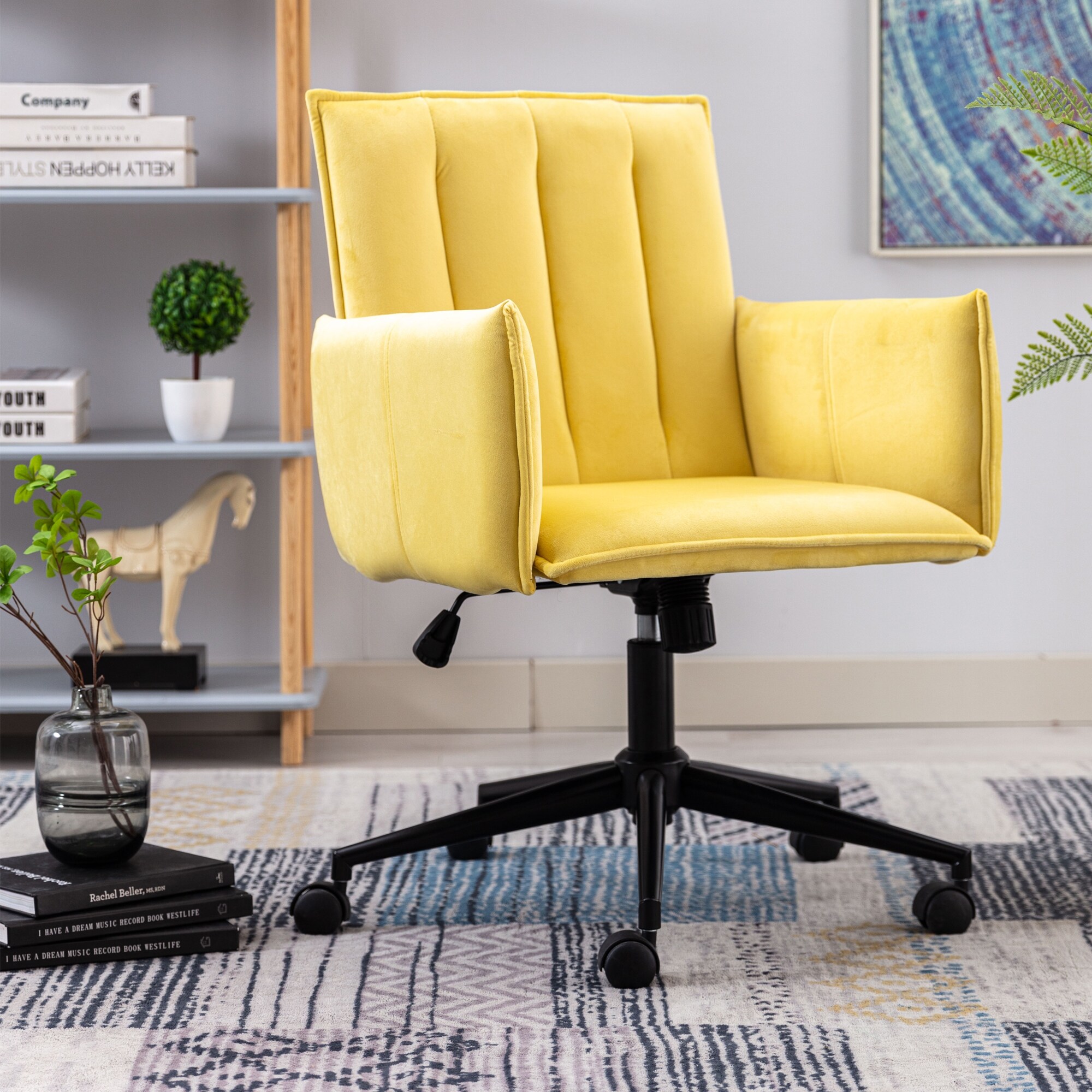 Velvet Office Chair Adjustable 360° Swivel Upholstered Accent Chair