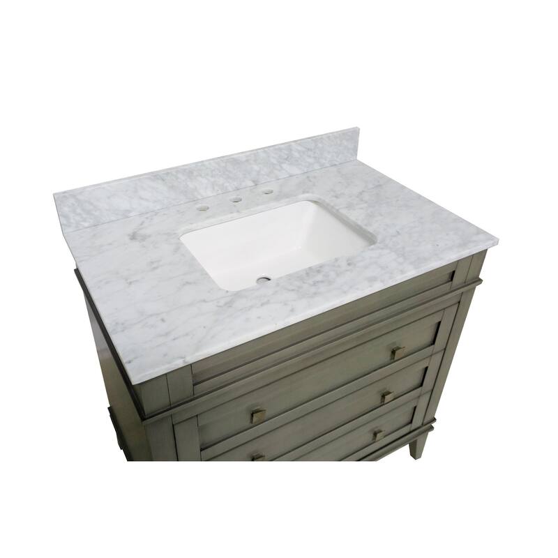 KitchenBathCollection Eleanor 36" Bathroom Vanity with Carrara Marble Top