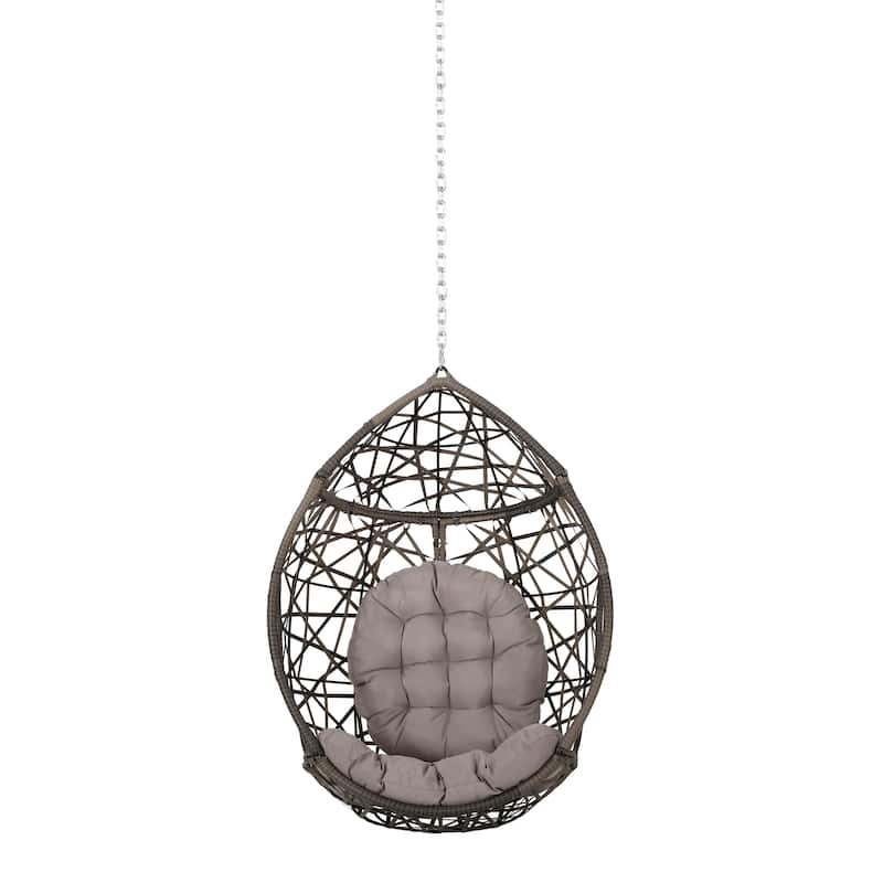 Teardrop Rattan Wicker Basket Swing Chair with Water-Resistant Cushions & Suspension Chain Hanging Chair Egg Chair