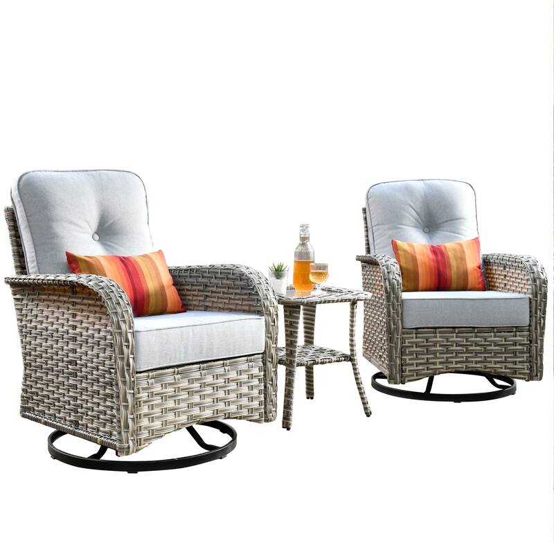 HOOOWOOO 3-piece Outdoor Patio Wicker Rattan High Back Swivel Chair Set