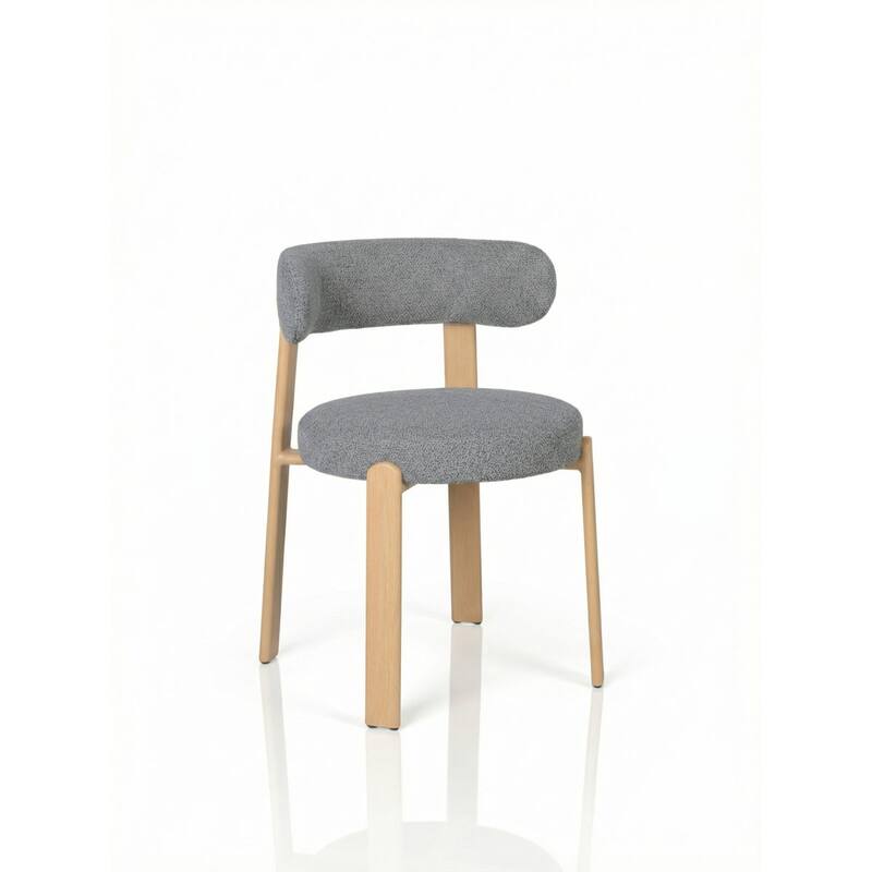 Upholstered Curved Back Wood-look Metal Frame 2pc Dining Chairs - N/A