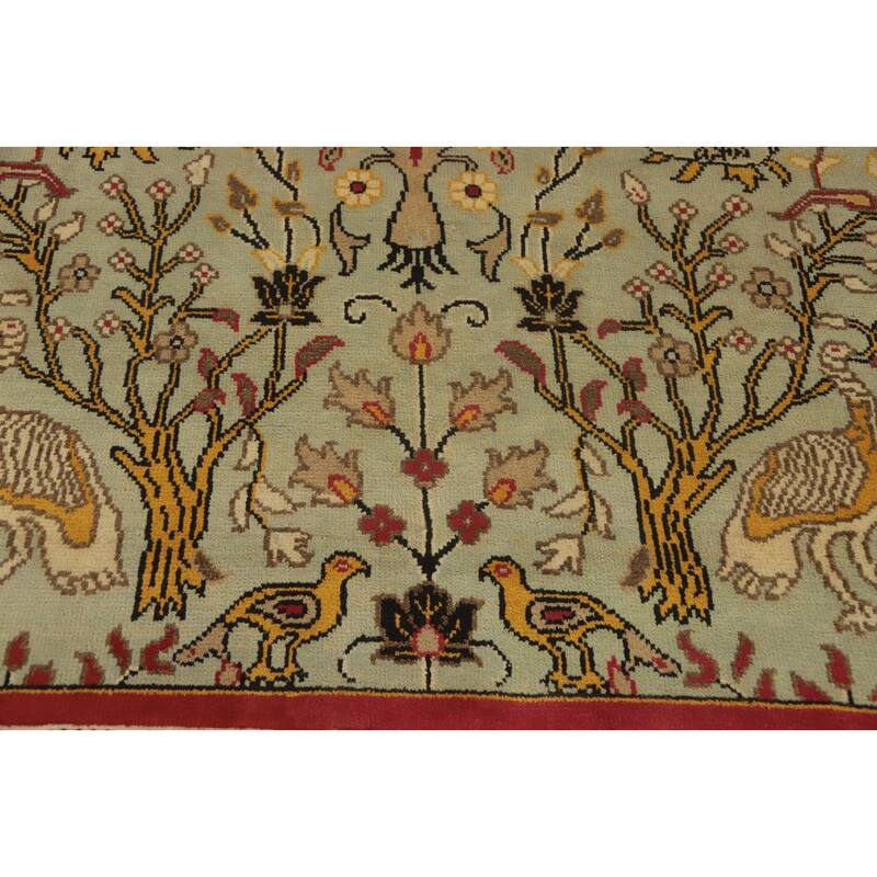 Hand-knotted Traditional Wool Green Floral Oriental Area Rug - 9' 8'' X 7' 9''