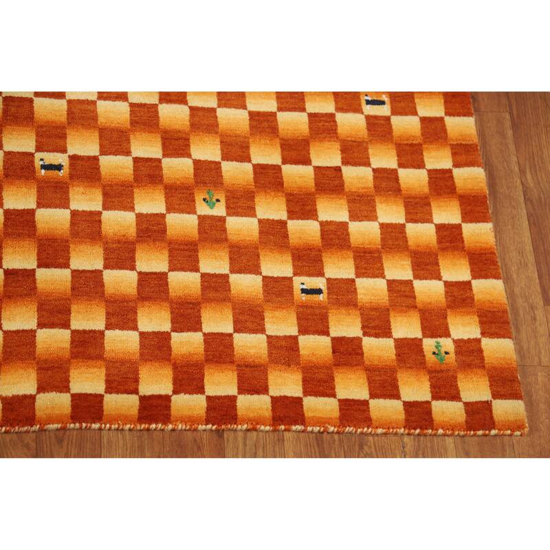 Checkered Gabbeh Indian Area Rug Hand-Knotted Wool Carpet - 5'5" x 7'9"