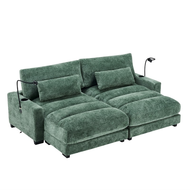 Chaise Lounge Chair Upholstered Modular Sofa with Cup & Phone Holders