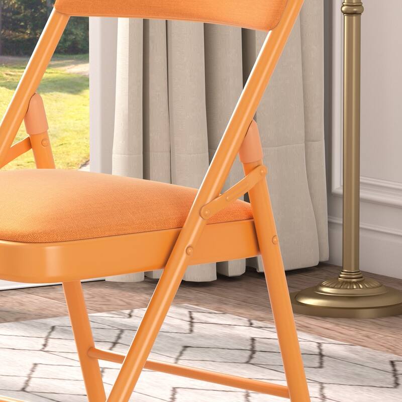 4 Pack Metal Folding Chairs with Padded Cushion and Back, Stackable Fabric Dining Chair Set, Upholstered Commercial Seat