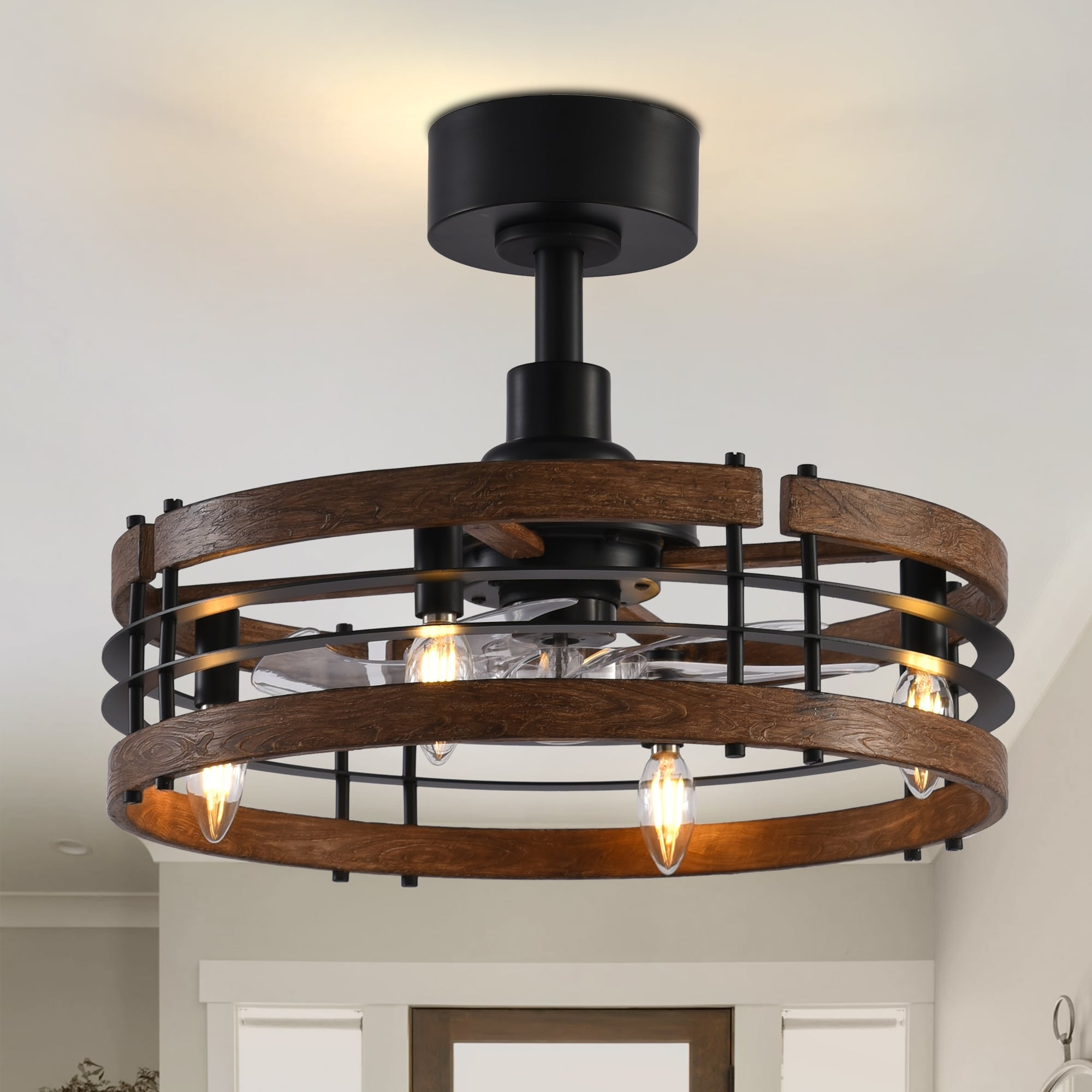 20 Inch 7-Blade Caged Ceiling Fan with Light and Remote