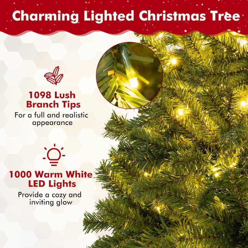 Gymax 7 FT Pre-Lit Artificial Christmas Tree w/ 1000 Warm White LED