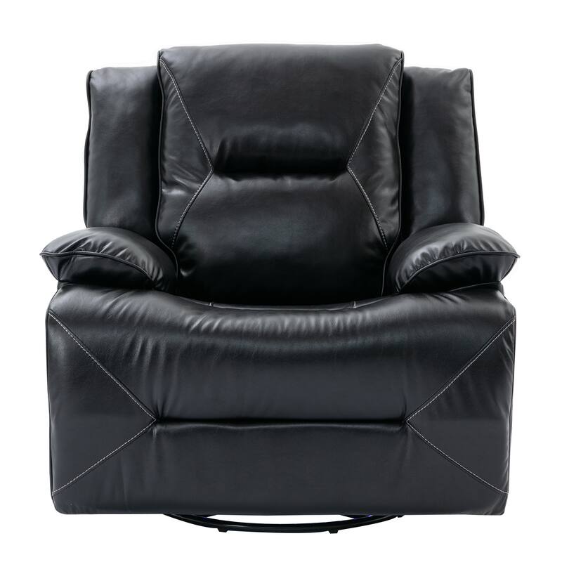 PU Swivel Rocker Recliner with LED Light, Manual Recliner Chair for Home Theater, Soft Upholstered Single Sofa Chair
