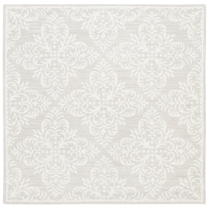 SAFAVIEH Handmade Micro-Loop Sarma Wool Rug - 5' Square - Silver/Ivory - Square