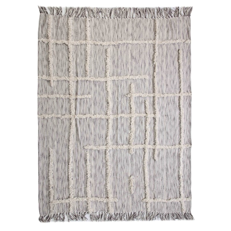 60" X 50" Gray Woven Cotton Striped Throw Blanket with Fringe