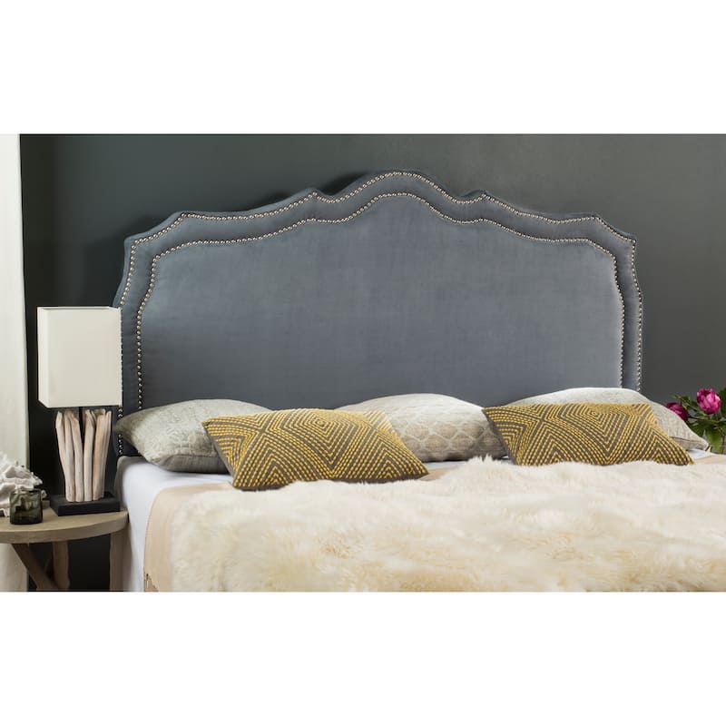 SAFAVIEH Momo Taupe Linen Upholstered Headboard - Silver Nailhead (King)