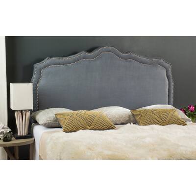SAFAVIEH Nasra Grey Velvet Upholstered Headboard - Silver Nailhead (Full)