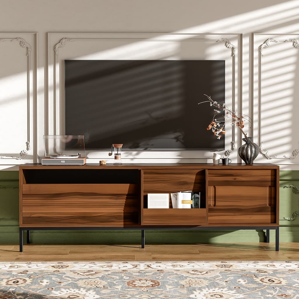 70.8" Modern TV Stand with Sliding Doors and Adjustable Shelves for TVs Up to 75 Inches