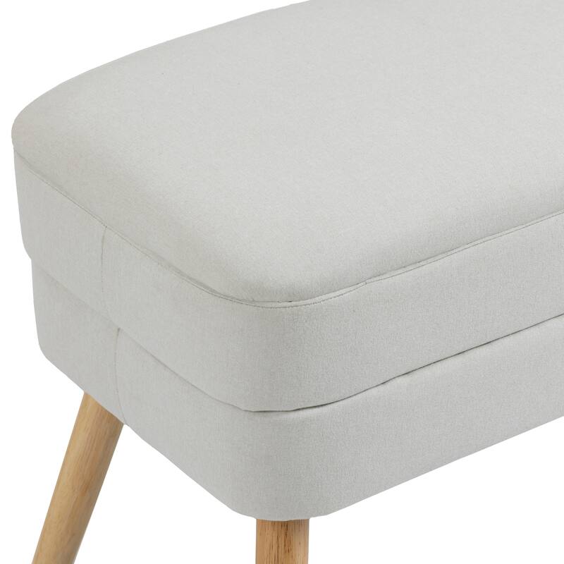 Upholstered Storage Ottoman Bench with Wood Legs