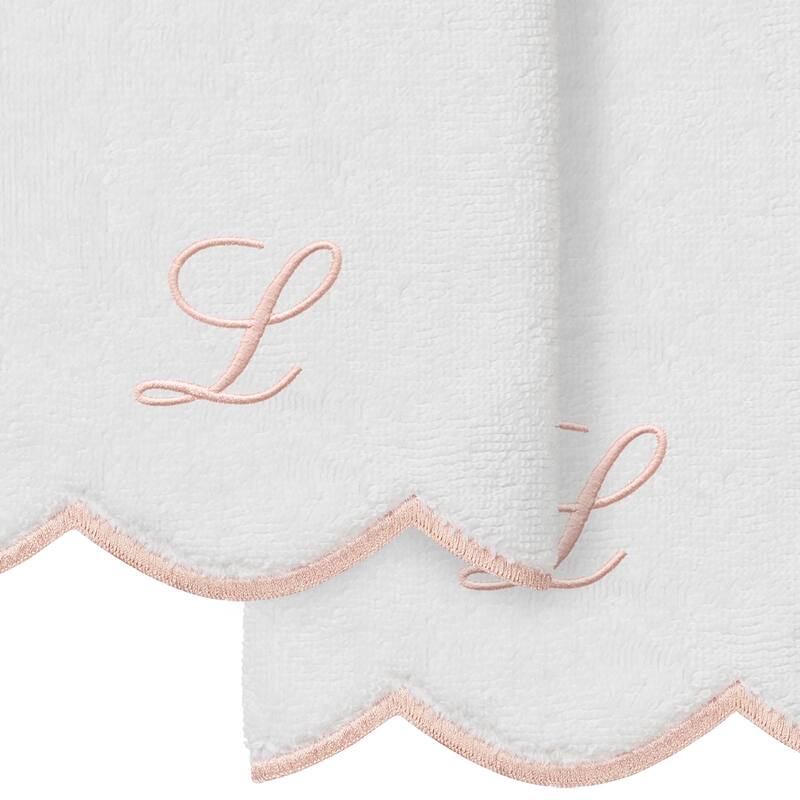Authentic Hotel and Spa 100% Turkish Cotton Pink ADORNIA Scallop Personalized 2 Piece Fingertip Towel Set - 2 Fingertip Towels